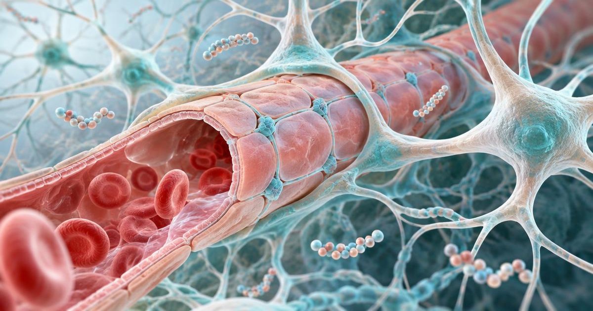 Conceptual blood vessel barrier and surrounding cellular structures