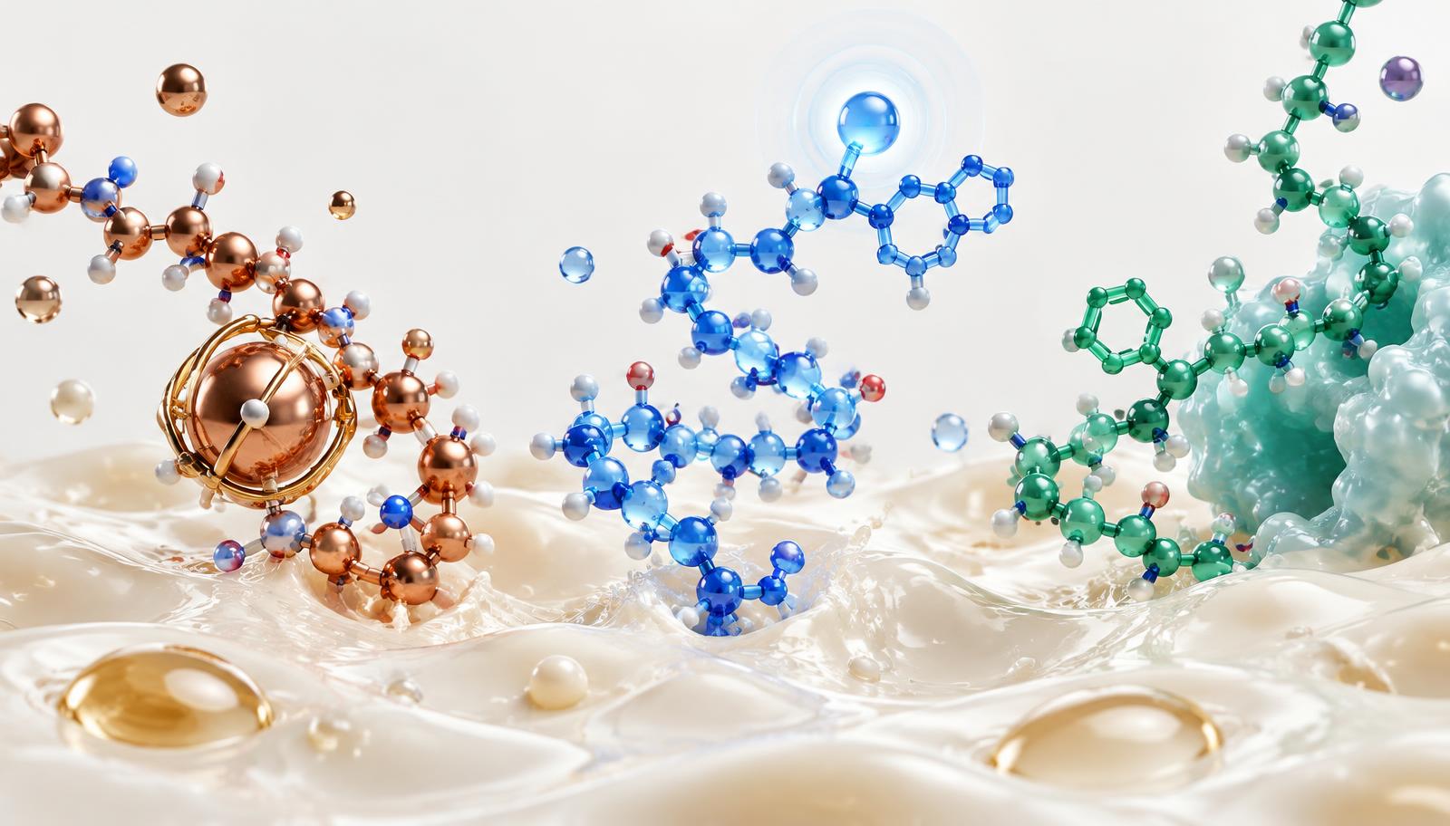 Tre famiglie molecolari di peptidi visivamente distinte sopra un’emulsione cosmetica