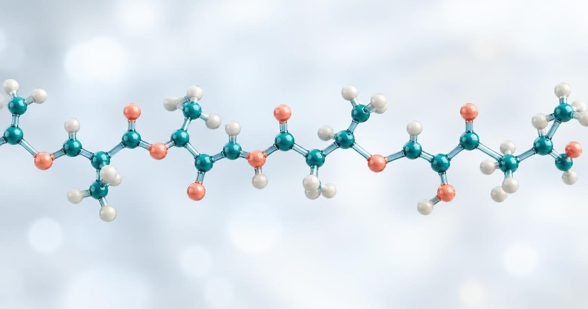 Conceptual ball-and-stick peptide chain showing connected units
