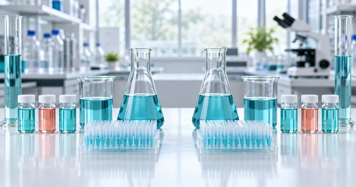 Two matching laboratory sample arrangements on a bench